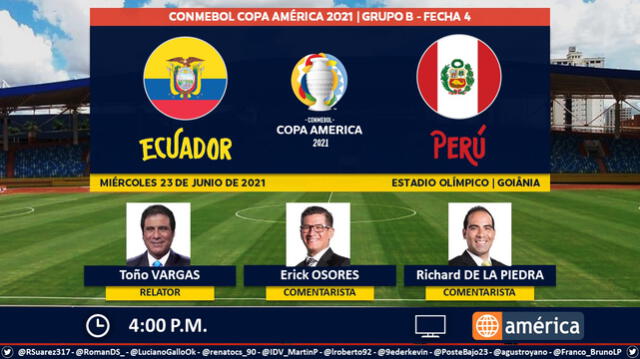 Ecuador vs Perú por América TV. Foto: Puntaje Ideal PE/Twitter