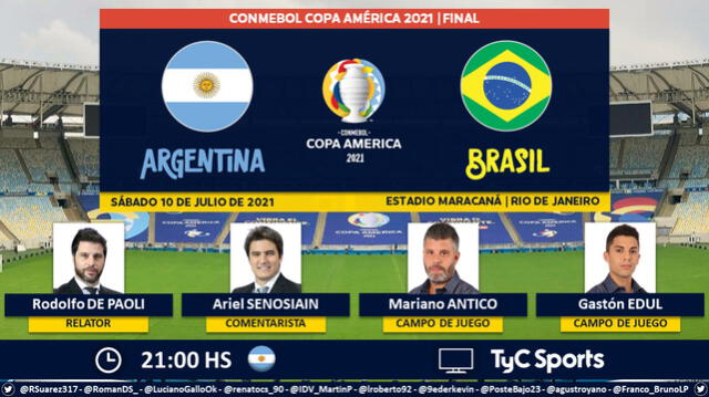 Argentina vs Brasil por TyC Sports. Foto: Puntaje Ideal/Twitter