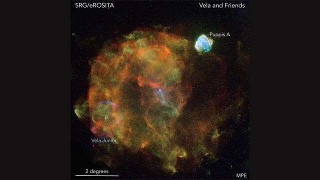 Imagen ampliada de la supernova Vela y su entorno. Fuente: MPE.