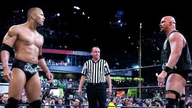 The Rock vs. 'Stone Cold' Steve Austin en WrestleMania 19. Foto: WWE