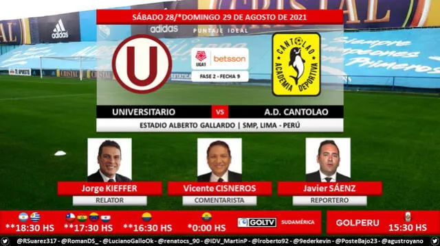 Universitario vs Cantolao vía Gol Perú. Foto: Puntaje Ideal PE/Twitter