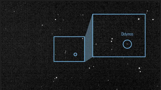 Sistema binario Didymos captado por la cámara DRACO de la nave DART. Foto: NASA
