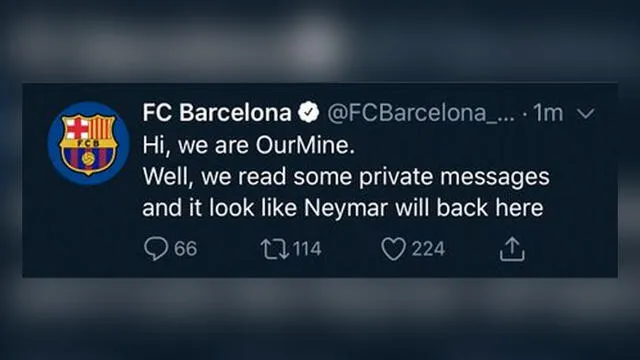 Los hackers de OurMine encendieron los rumores sobre el regreso de Neymar al equipo catalán.