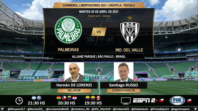 Palmeiras vs Independiente del Valle vía ESPN 2. Foto: Puntaje Ideal/Twitter