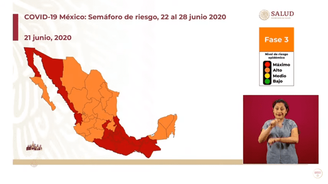 Semáforo de Riesgo Epidémico en México del 22 al 28 de junio. (Foto: Captura/Youtube)
