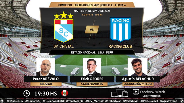 Sporting Cristal vs Racing por Facebook Watch. Foto: Puntaje Ideal/Twitter