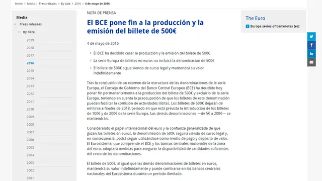 Adiós al billete de 500 euros, el preferido de corruptos y narcotraficantes
