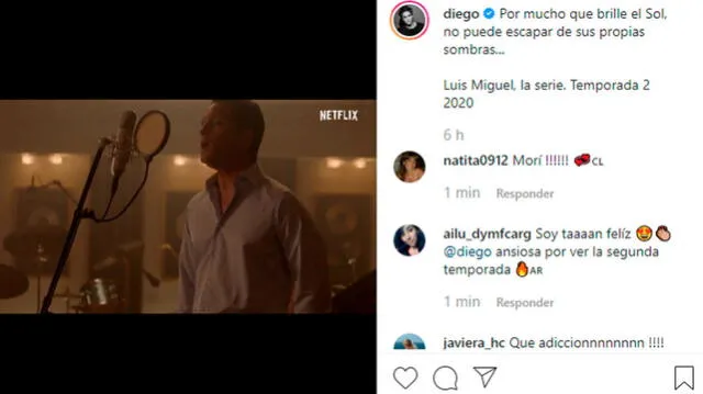 Reacción de Diego Boneta en Instagram.