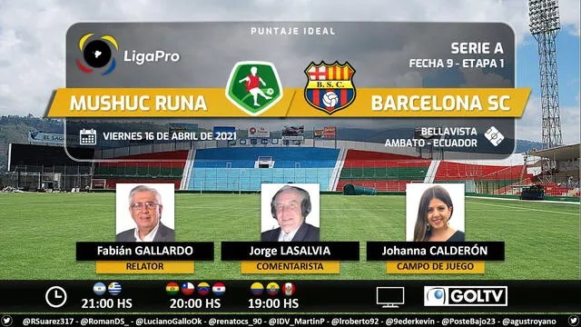 Barcelona SC vs Mushuc Runa por GolTV. Foto: Puntaje Ideal EC
