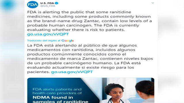El anuncio de la FDA se produjo el pasado 13 de septiembre. Foto: Captura Twitter.