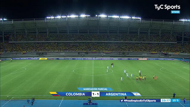 Primer tiempo del Argentina y Colombia Sub-23 quedó empatado 1-1.