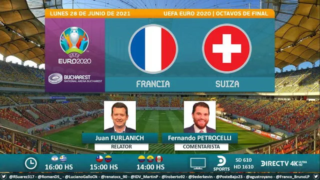 Francia vs Suiza por DirecTV Sports. Foto: Puntaje Ideal EC/Twitter