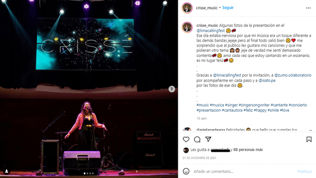Crissé ha debutado en varios escenarios de Lima. Foto: Instagram