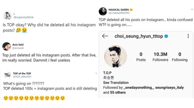 BIGBANG: los fanáticos de T.O.P compartieron su preocupación desde sus cuentas de Twitter.