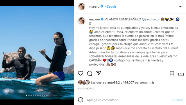 Natalie Vértiz dedica mensaje a Yaco Eskenazi. Foto: Instagram