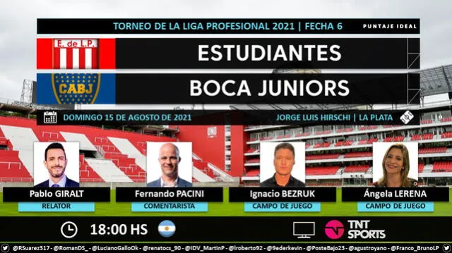 Boca Juniors vs Estudiantes vía TNT Sports. Foto: Puntaje Ideal/Twitter