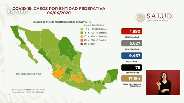 Mapa de coronavirus en México.