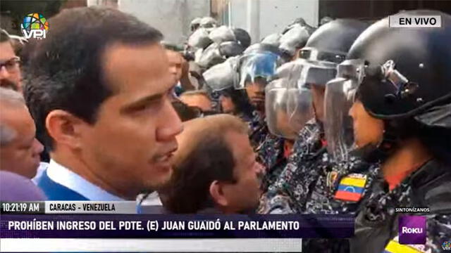 Policías del régimen chavista no permitían acceso de Juan Guaidó al Parlamento. Foto: Captura
