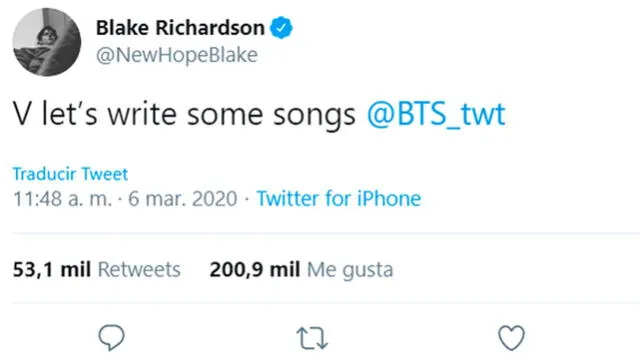 Taehyung y Blake Richardson en Twitter