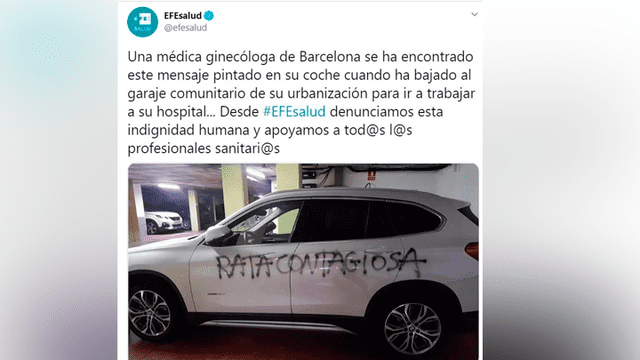 “Rata contagiosa”: doctora española sufre perverso ataque a su auto por combatir al coronavirus
