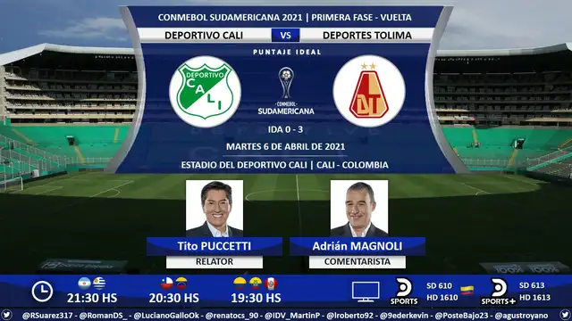 Deportivo Cali vs. Tolima por DirecTV Sports. Foto: Puntaje Ideal/Twitter Deportivo Cali vs. Tolima por DirecTV Sports. Foto: Puntaje Ideal/Twitter