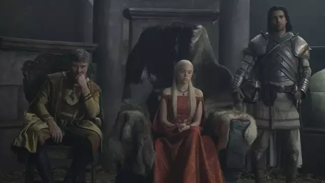 Boremund Baratheon (Julian Jones), Rhaenyra (Milly Alcock) y Criston Cole (Fabien Frankel). Foto: HBO Max