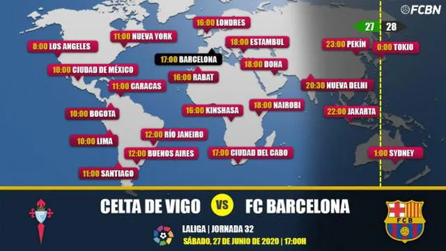 Horarios del partido Barcelona vs. Celta de Vigo.