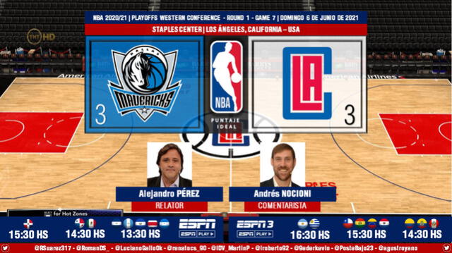 Mavericks vs Clippers por ESPN 3. Foto: Puntaje Ideal/Twitter