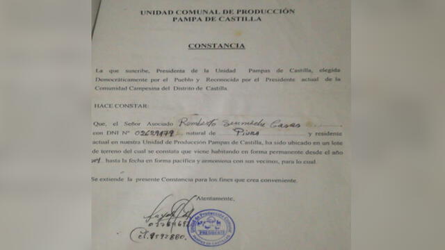 Constancia de vivienda. Créditos: Cortesía de Joan Senmache.