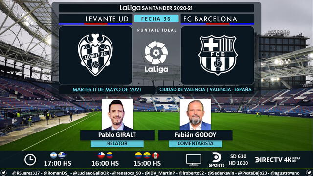 Levante vs Barcelona vía DirecTV Sports. Foto: Puntaje Ideal/Twitter