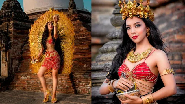 El traje típico de Miss Nepal esta inspirado en la diosa Vajrayogini.