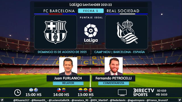Barcelona vs Real Sociedad vía DirecTV Sports. Foto: Puntaje Ideal/Twitter