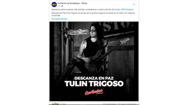 Artistas se despiden ‘Tulín' Trigozo. Foto: captura Facebook