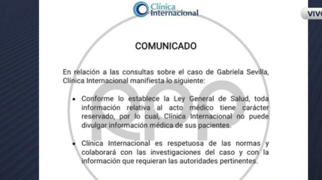 Gabriela Sevilla: Clínica Internacional se pronuncia sobre el caso de embarazo