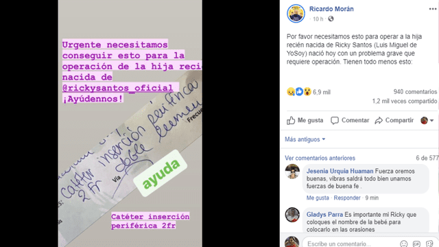Yo soy Ricardo Morán pide ayuda para operar a la hija del imitador de Luis Miguel que está en UCI. Foto: Captura Facebook.