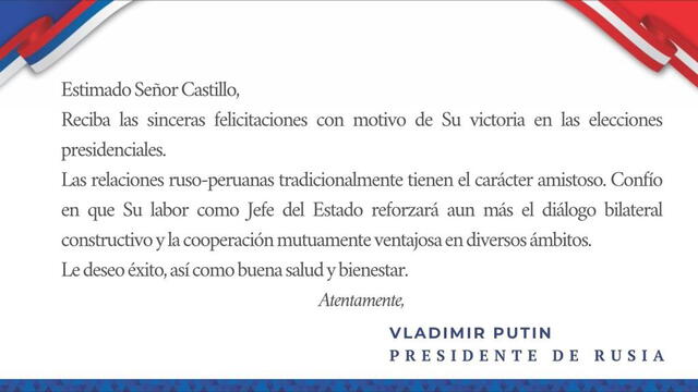 Pronunciamiento de Vladimir Putin. Imagen: Twitter de Rusia en Perú