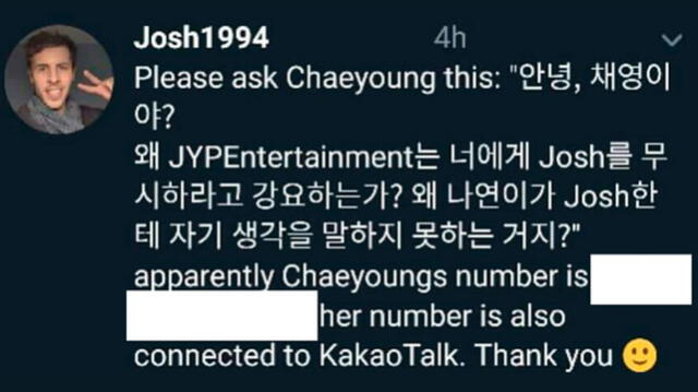 Josh en Twitter reveló el número de Chaeyoung de Twice