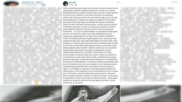 ¿Deja las batallas? Esto escribió Nitro en sus redes sociales al respecto ¿Deja las batallas? Esto escribió Nitro en sus redes sociales al respecto