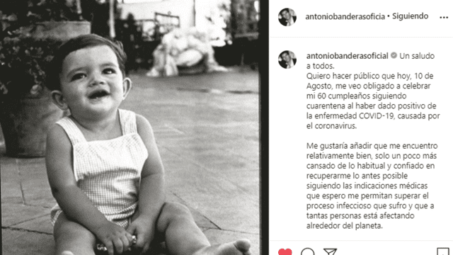 Antonio Banderas reveló en el día de su cumpleaños que se había contraído el coronavirus. FOTO: Instagram.