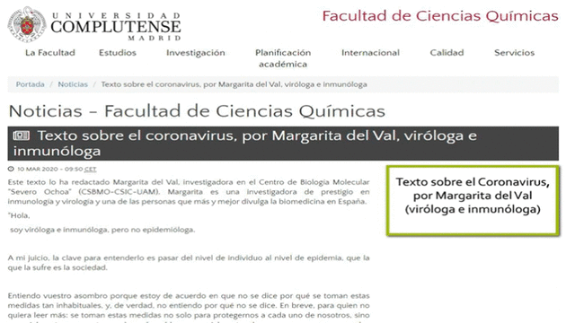Carta de la viróloga a la Universidad Complutense de Madrid.
