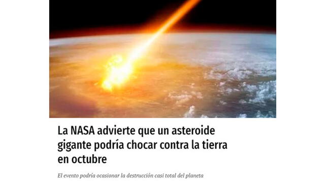La noticia de un asteroide cercano a la Tierra fue tratado como una alerta de la NASA.