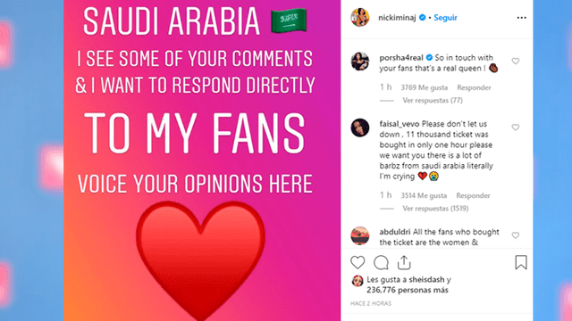 Nicki Minaj escribe en Instagram sobre la cancelación de su concierto en Arabia Saudita