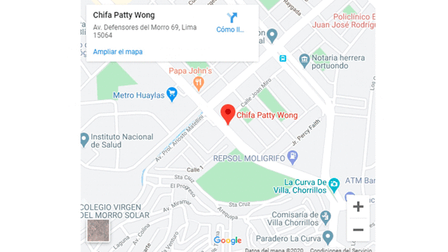 Local del Chifa Patty Wong en Chorrillos. Foto: Google Maps.