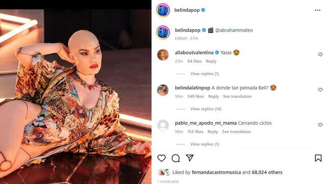 Post de Belinda mostrando su nuevo look.
