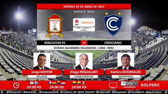 Ayacucho FC vs Cienciano por Gol Perú. Foto: Puntaje Ideal PE/Twitter