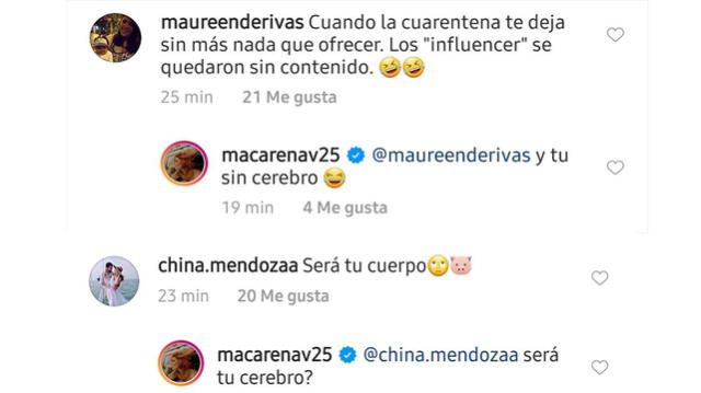 Respuesta de Macarena Vélez a críticas de usuarios.