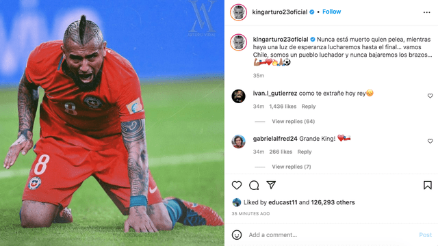 Mensaje de Arturo Vidal a la selección chilena. Foto: captura Instagram Arturo Vidal