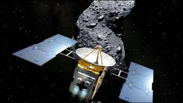 Ilustración del encuentro entre la sonda Hayabusa y el asteroide Itokawa. Foto: AFP