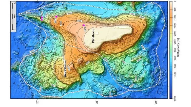 Superficie del Puhahonu medida por un sonar que sirvió para la investigación. Fuente: García et al.