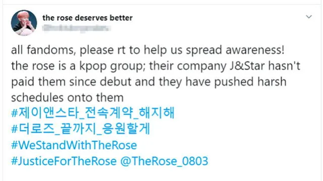 Black Rose ha solicitado el apoyo de otros fandoms K-pop para apoyar la demanda de The Rose hacía su agencia.